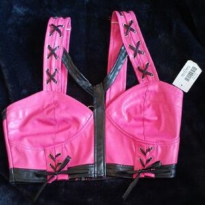 Unlisted Hot Pink Faux Leather Lace-Up Bustier Bra